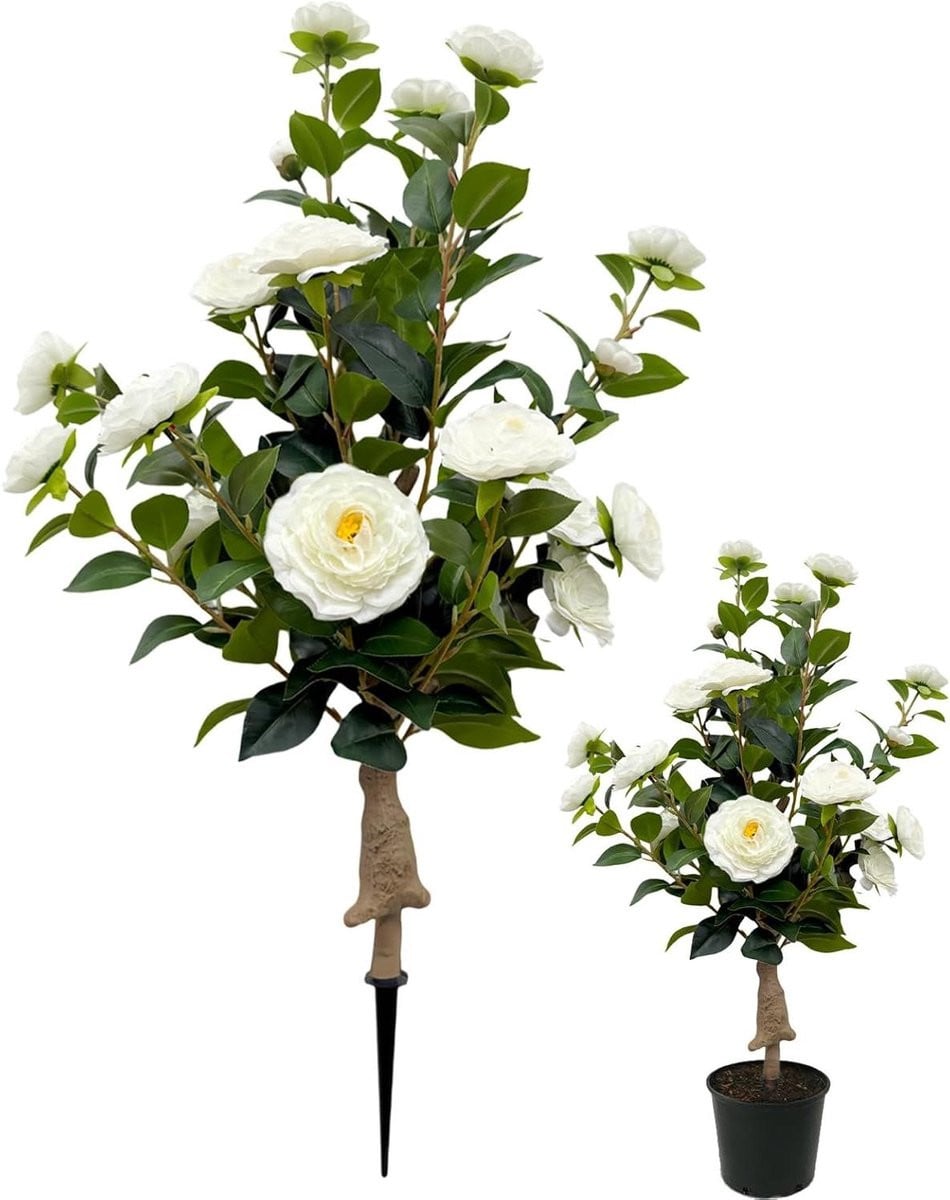 Realistische kunstplant bloem voor buiten decoratie - Wit en rood - Hoogte: 88 cm