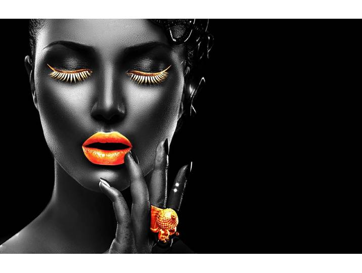 Fototapete PAPERMOON GOLDENE LIPPEN-SCHMUCK ART DESIGN ABSTRAKT MUSTER KUNST , bunt, B:2,5m L:1,86m, Vlies, Tapeten, Fototapete