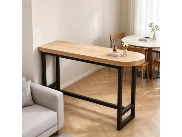 Langer Bartisch aus Massivholz, schmaler Pub Tisch, rechteckiger Esstisch Hoher Kneipentisch, rechteckiger für Küche, Heimbar, Arbeitsplatz, mit Metallrahmen(Natural wood,55.1 Lx15.7 W)
