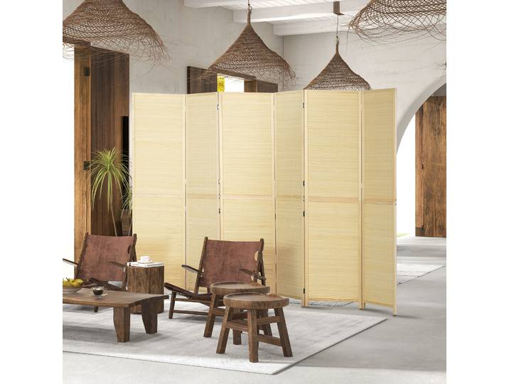 HOMCOM Paravent Bambou 6 Panneaux 270x180cm Séparation Pliable