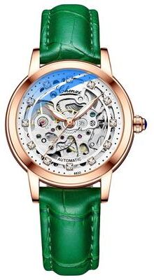 Uplift Essentials Luxury Skeleton Tourbillon Automatic Mechanical Watch Premium Stainless Steel Waterproof Timepiece For Women green