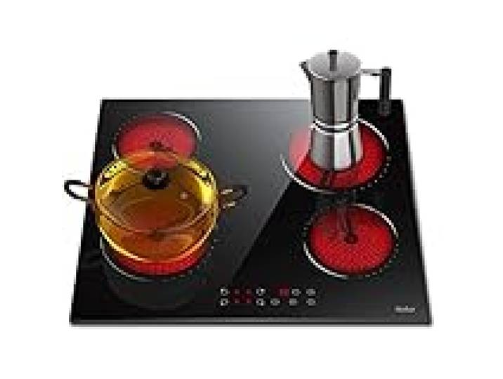 Hobsir hob 60 cm Plaque de Cuisson Vitrocéramique 4 Feux, 6000 Watts