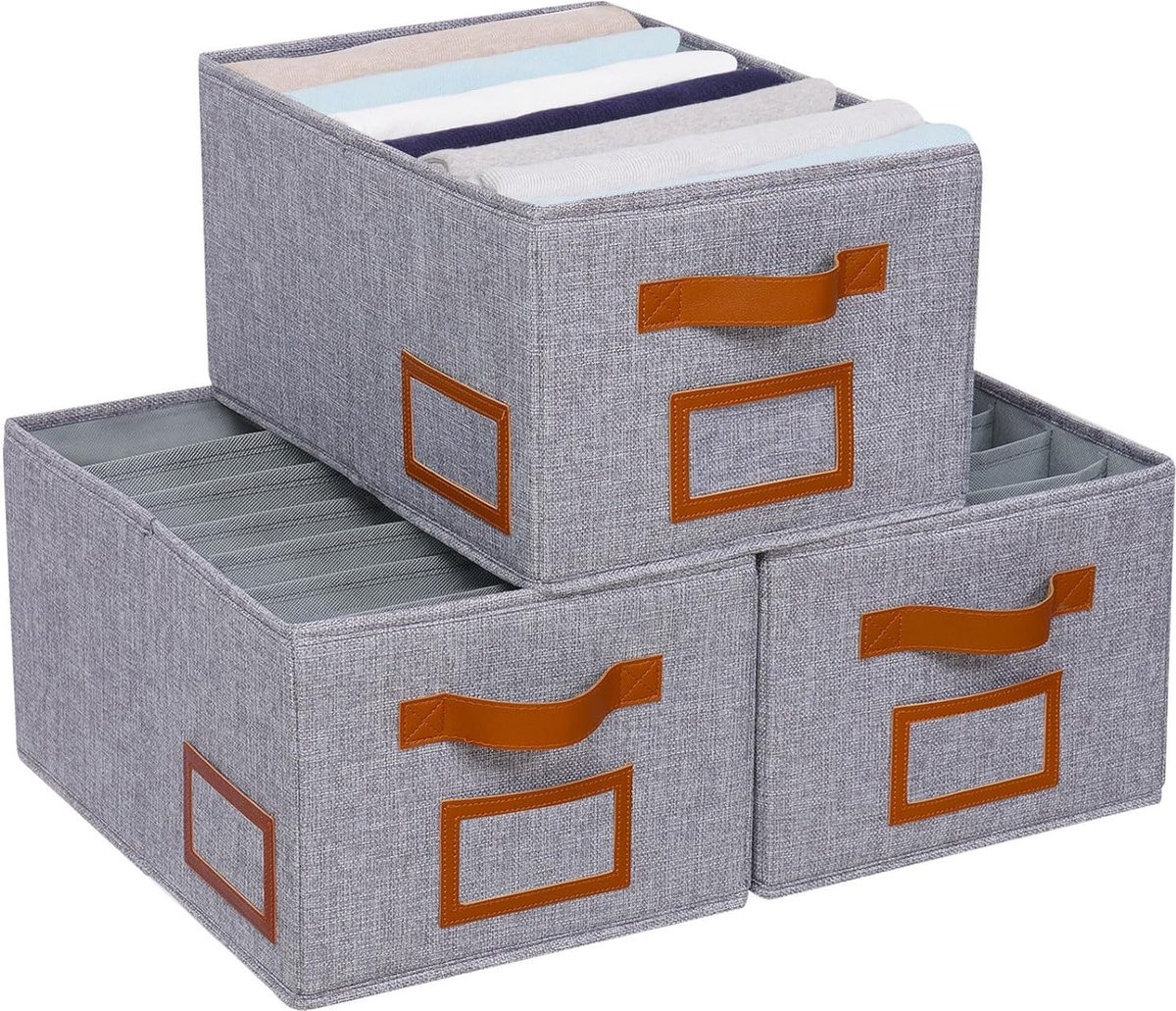 Set van 3 grijze opvouwbare lade-organisatoren van stof voor kleding en kasten
