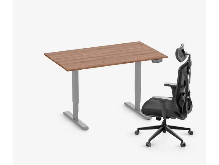 PRIMUS Schreibtisch + Stuhl VITA MESH Grau Normal, Sitzhöhe 44 - 52 cm 140x80 Nussbaum