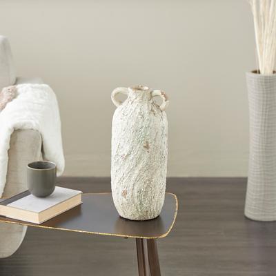 ARCILLA ELEMENTAL Cream Magnesium Oxide Antique Textured Amphora Vase with Brown Distressing