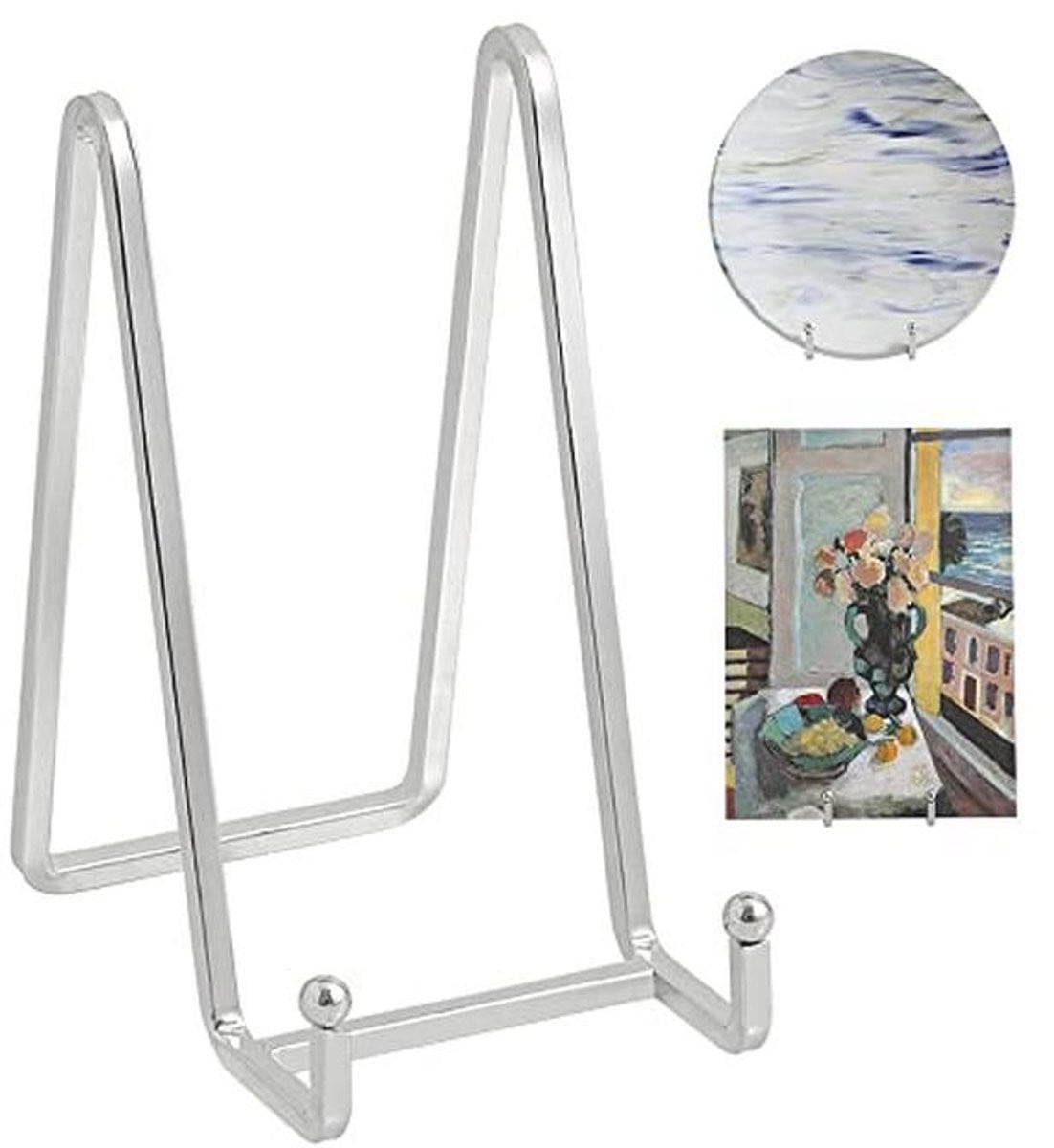 Zilveren metalen displaystandaard voor platen, foto's en decoratie