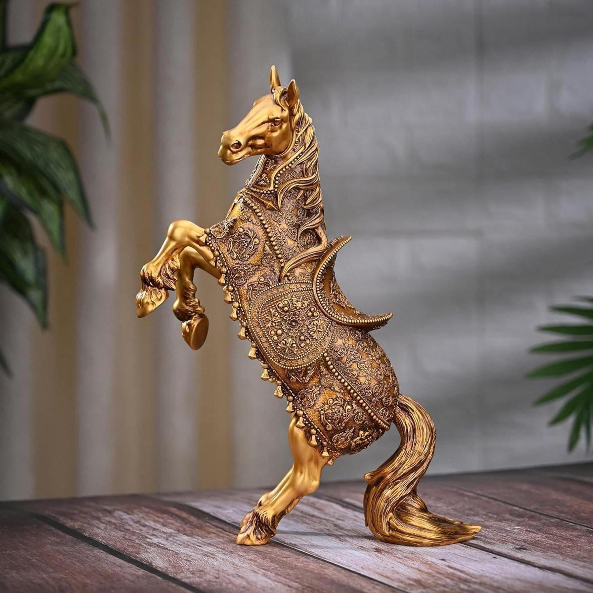 Antiek Paardenbeeld Decoratie Symbool van Rijkdom - Handgemaakt - Hoogte: 35,6 cm