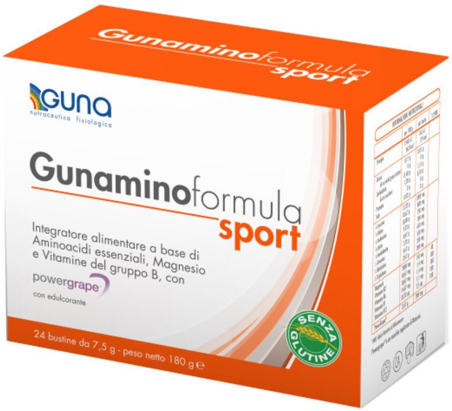 GUNA SpA Gunamino Formula Sport 42 Bustine da 7,5g - Integratore Alimentare per Sportivi con Amminoacidi Essenziali, Magnesio, Vitamine B e Powergrape