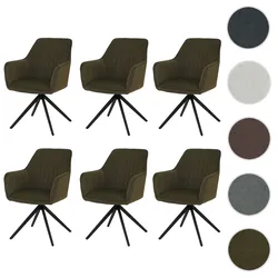 6er-Set Esszimmerstuhl HWC-L79, Küchenstuhl Lehnstuhl Stuhl Armlehnen, drehbar Auto-Position Stoff/Textil ~ grün