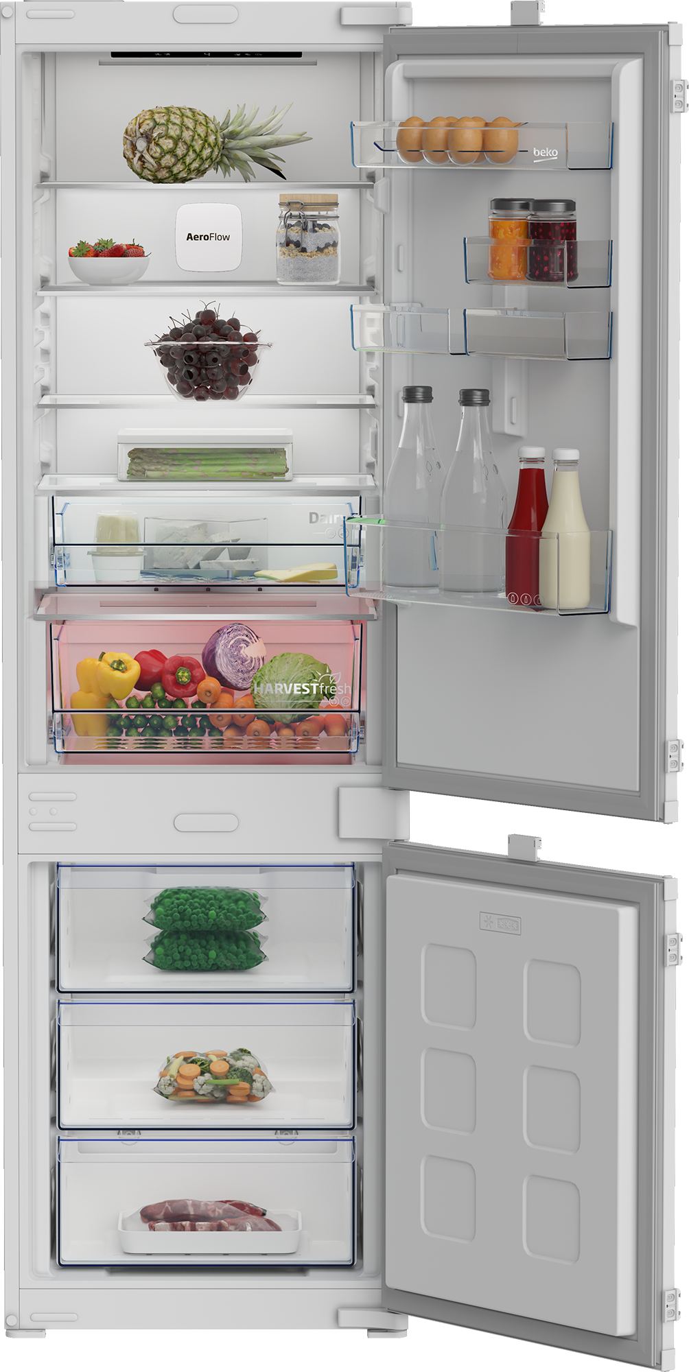 Beko Einbaukühlgefrierkombination "B7BCNA296HS", Energieeffizienz: C, weiß, Rechtsanschlag, wechselbar, Kühlschränke, Große Kapazität und HarvestFresh für Frische, die bleibt, Einbaukühlgefrierkombination