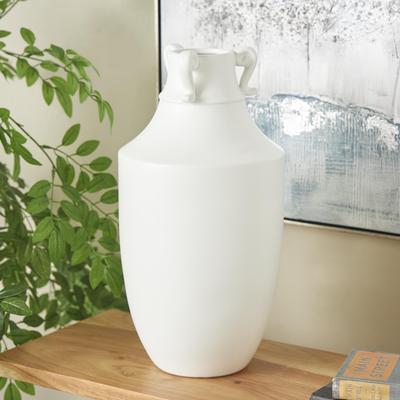 ARCILLA ELEMENTAL White Ceramic Sleek Amphora Decorative Vase with Scroll Handles