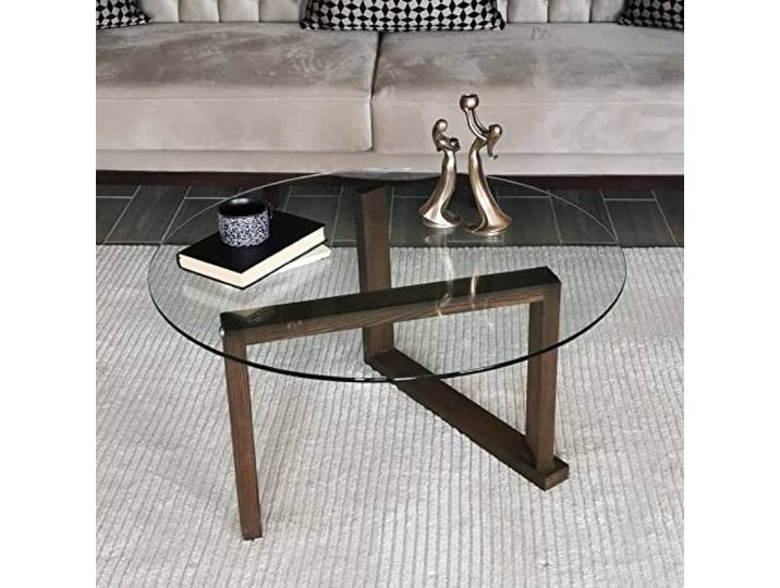 Hanah Home Modern Coffee Table, Walnut Color, 80 x 80 x 41 cm 100% Solid Wood & Tempered Glass Frame, 6 mm Thickness Stylish & Functional for Any Living Space