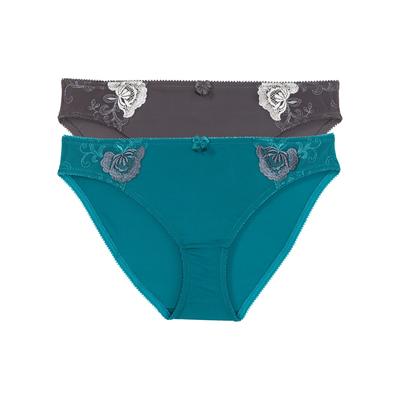 Slip BONPRIX, Damen, Gr. 40/42 (M), 2 Stk., blau (kobalttürkis, grau geblümt), Obermaterial: 80% Polyamid, 20% Elasthan. Futter: 83% Polyamid, 17% Elasthan, Unterhosen Slip, klassischer Stil, bequeme Passform, aus Polyamid und Elasthan