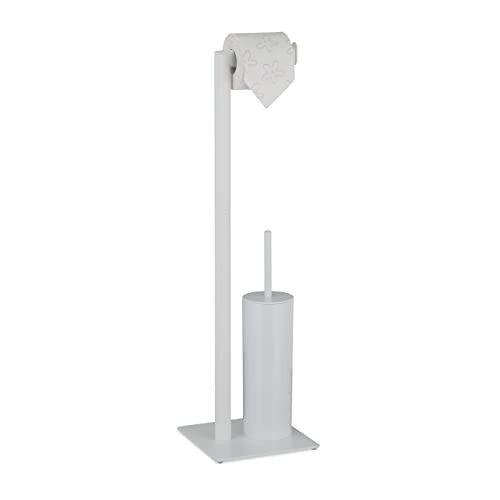 Relaxdays toiletaccessoires set wit, staand, met toiletborstel en toiletrolhouder