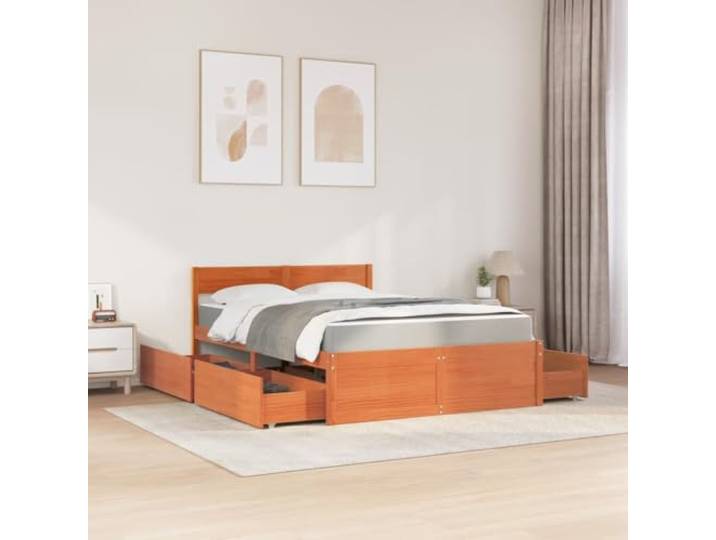 KTHLBRH Bett mit Schubladen und Matratze, gewachst, 120 x 200 cm 4 Schubladen, Lattenrost inklusive, Taschenfedern, atmungsaktiver Stoff, personalisierte Unterstützung