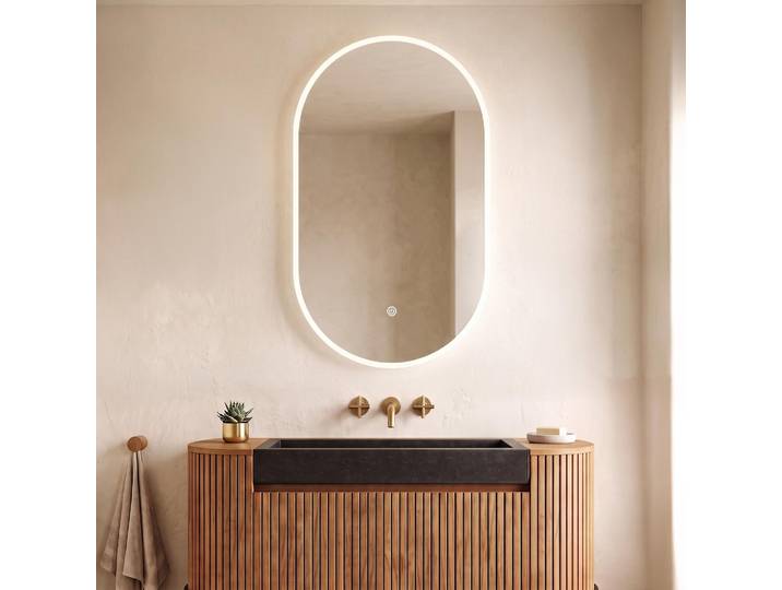 Miroir mural ovale de salle de bain lumineux avec éclairage LED 60 x 100 cm