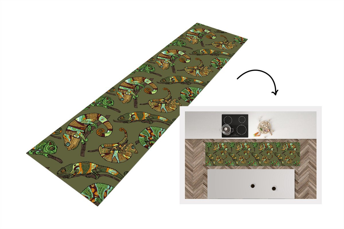 Keukenloper Kameleons Jungle Patroon - Vinyl - 240 x 60 cm