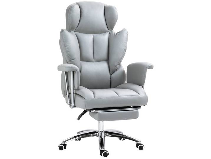 BÜROSTUHL mit Liegefunktion, ergonomisch Schreibtischstuhl, Drehstuhl Hellgrau