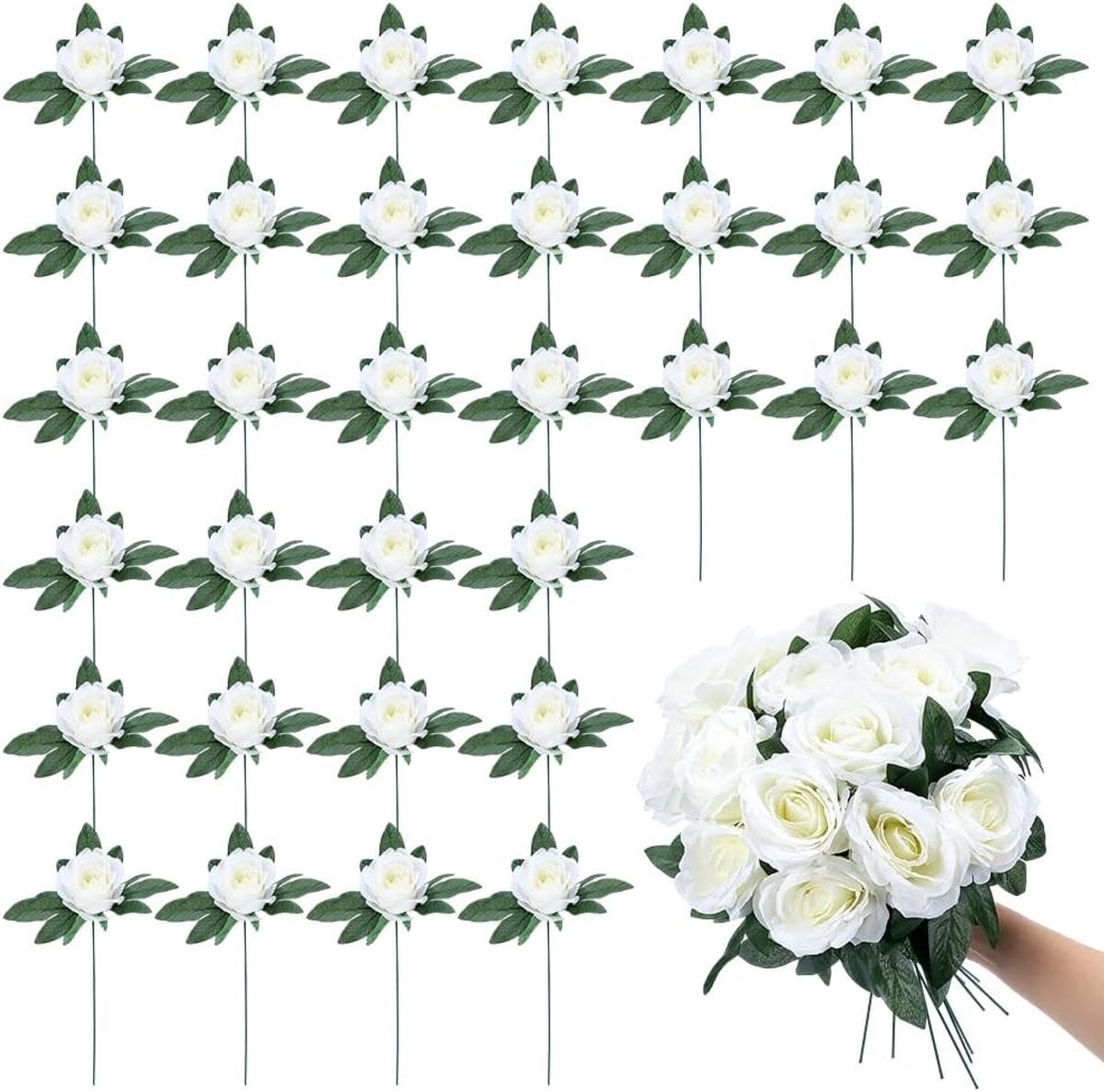 50 Stuks Witte Kunstmatige Pioenrozen van Zijde met Stelen voor Bruidsboeketten en Decoratie