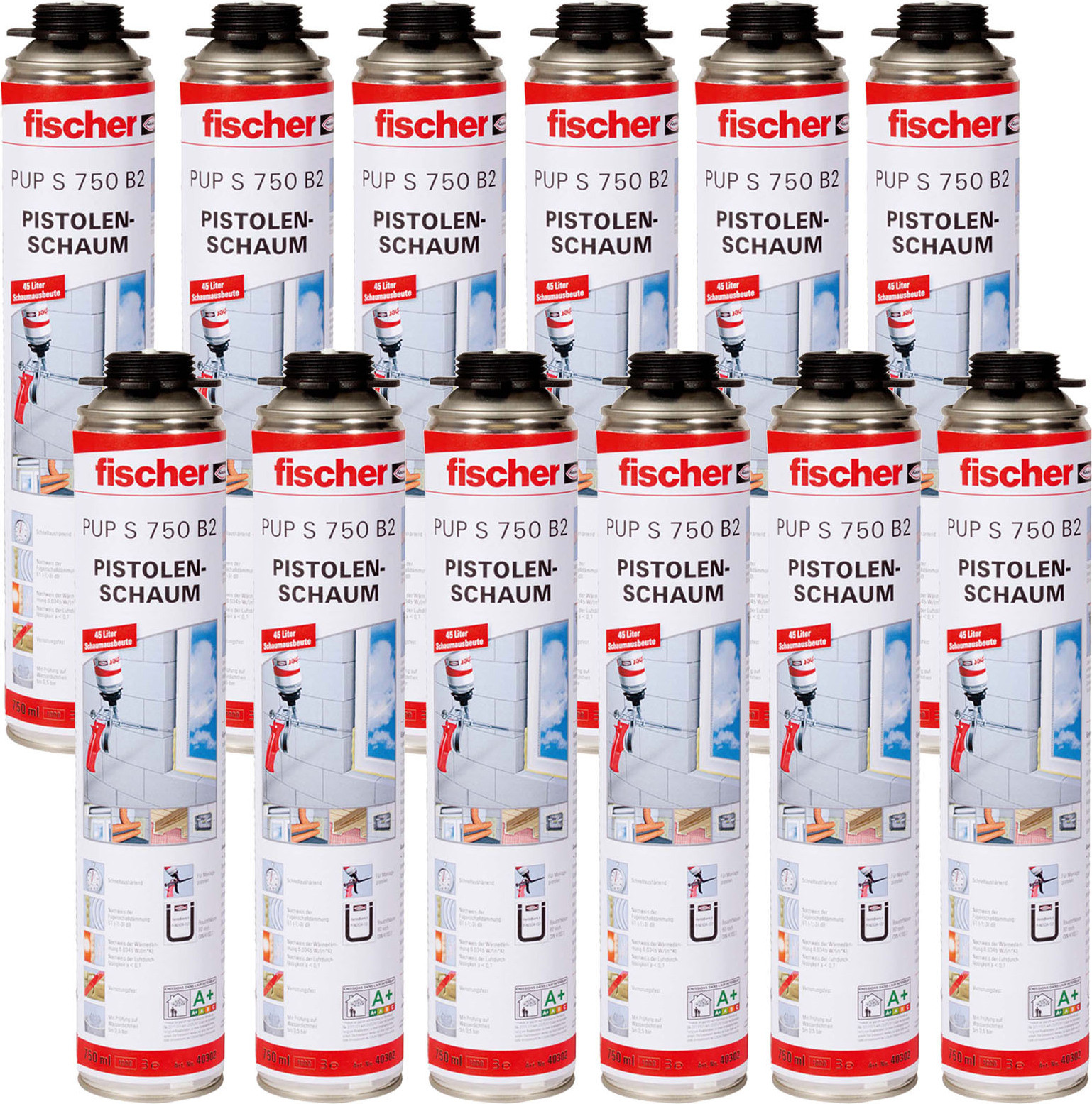 Fischer 1K PUP S pistoolschuim 750 ml, 12 stuks