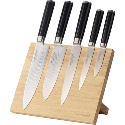Magnet-Messerblock ECHTWERK, schwarz, B:26cm H:22cm, Messerblöcke, incl. Damaszener Messer-Set, ergonomischer Holzgriff aus Pakka-Holz