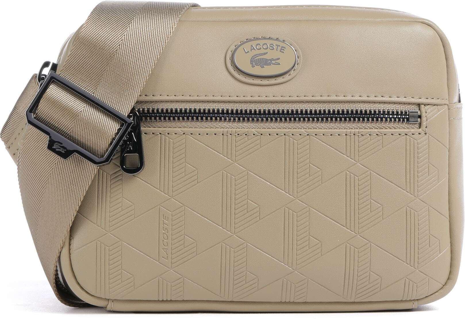 Lacoste Nomogramme Umhängetasche aus Leder, braun