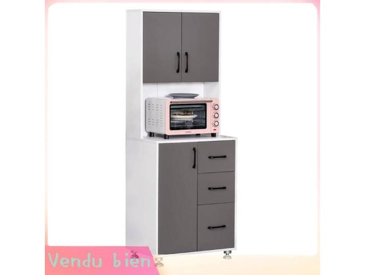 LIA Buffet haut cuisine vaisselier 3 portes 3 tiroirs gris 60x40x160cm