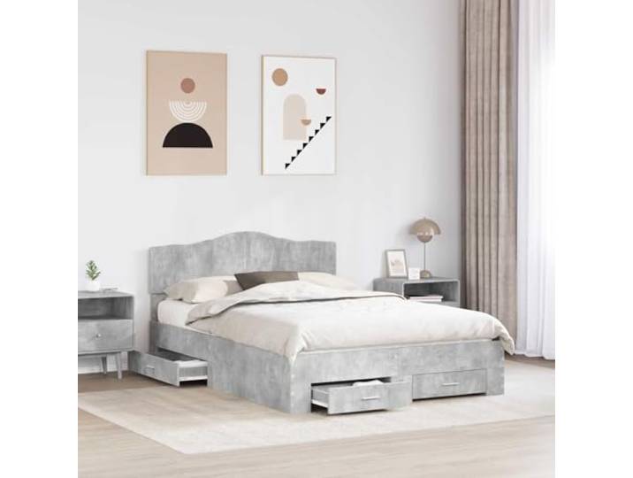 SKTQYQO Bettgestell, Grau, Beton, 140 x 200 cm, mit Kopfteil Technisches Holz, Schubladen, Lattenrost, einfach zu montieren