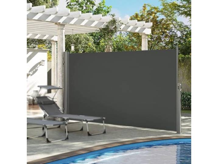 Einziehbare Seitenmarkise, Zusammenklappbarer Sichtschutz, Raumteiler Mit Sichtschutz, Sonnenschutz, Eisenrahmen, Dunkelgrau, Beige, Sonnenschutz for Garten, Hinterhof(Dark Gray,1.8x3m/6x10ft)