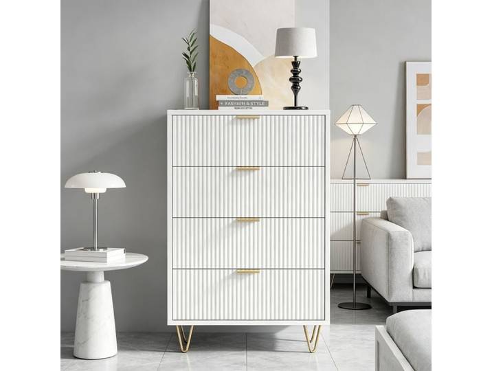 Commode chambre adulte commode 4 tiroirs 60x34x91 cm commode blanche Capacité 50 kg