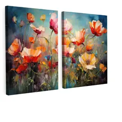 LEINWANDBILD 2er Set Blumen - Bunt - Abstrakt 120x80 cm