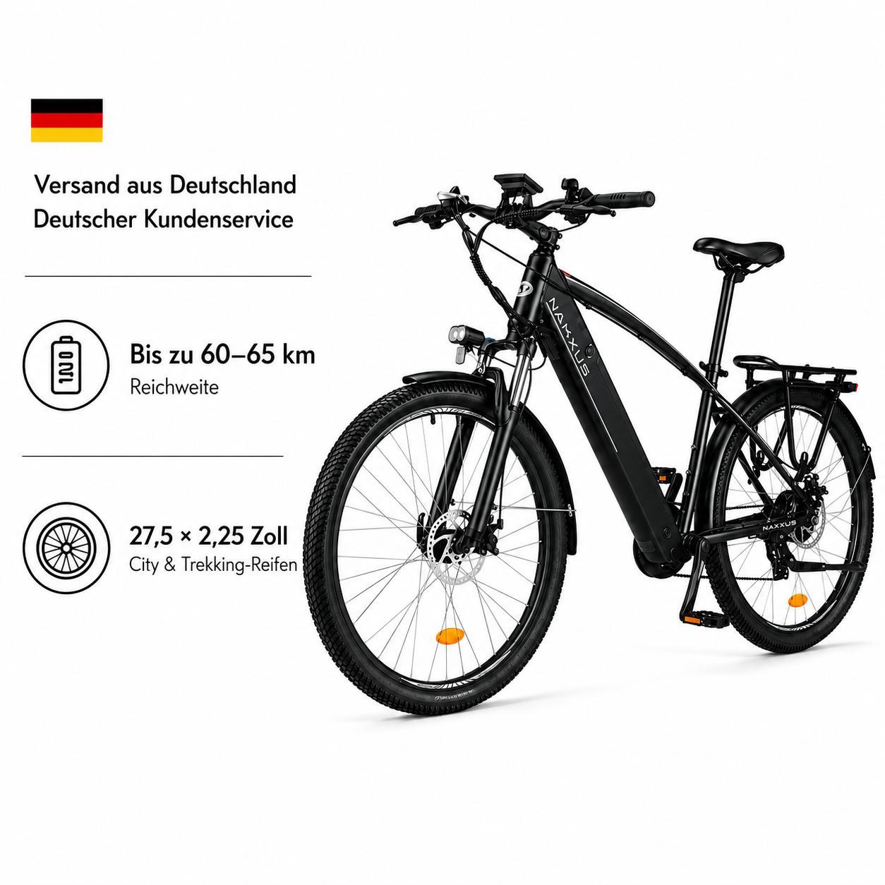 M204 27,5 Zoll City-Trekking-E-Bike, 36V 12,5Ah Akku, Shimano 7-Gang, LCD-Display, Scheibenbremsen & Federgabel