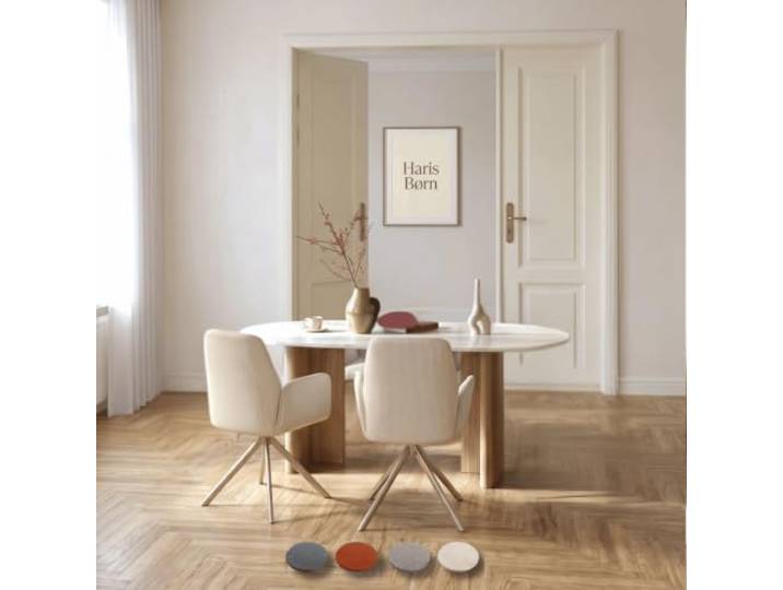 Haris Børn® Esszimmerstühle drehbar mit Armlehne (2er Set) Beige, Gestell grau - Esszimmerstuhl & Drehstuhl Esszimmer - Esstisch Stühle, Küchenstühle - 30 Tage risikofrei testen