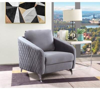 Esofastore Modern 1pc Gray Fabric Upholstered Armchair Metal Legs