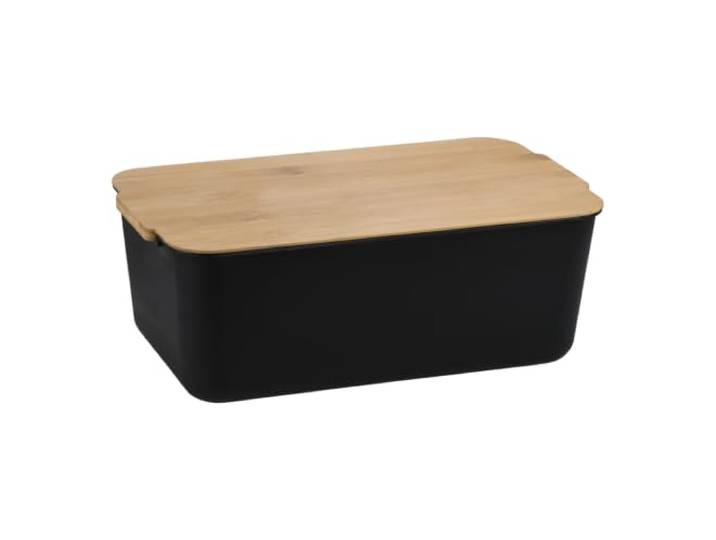 KESPER Boîte à pain avec planche à découper en bambou\, noire\, 33 cm\, 58450 Boîte à pain compacte avec planche à découper en bambou utilisable des deux côtés