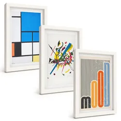 BILDER SET 3er Set - 20x30 cm Weißer Rahmen - Abstrakte moderne Geometrie