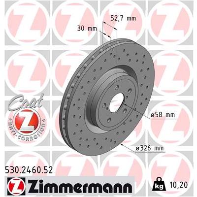 ZIMMERMANN Bremsscheibe SPORT COAT Z 530246052 Vorderachse Gelocht 326mm 30mm für Subaru