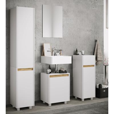Hochschrank VCM "Holz Badmöbel Hochschrank mit Drehtüren Cosila", braun (anthrazit, honig, eiche), B:30cm T:33cm, Obermaterial: 100% Holz Wood., Schränke, Hochschrank
