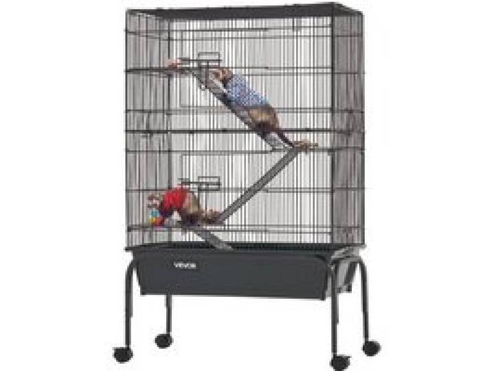 VEVOR Kleintierkäfig Metall Frettchenkäfig Kleintiergehege 63x36x101 cm, Frettchen Chinchillas Gleithörnchen Meerschweinchen & Kaninchen 3-Stöckig 13,97 mm Drahtabstand Feststellbare Schwenkrolle