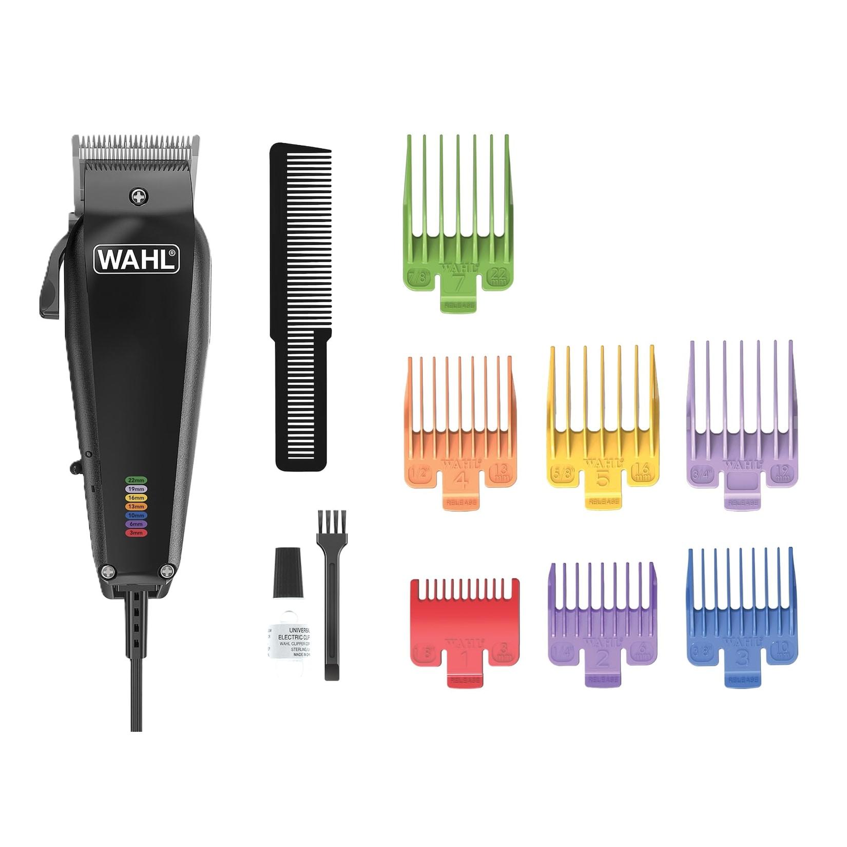 WAHL Multi Cut 3027683 Tierhaarschneider (Kabelgebunden, für kleine bis mittelgroße Haustiere, verstellbarer Taper mit 3 Schnittlängen (0,8/1,5/1,8mm), Schnittbreite 40 mm, 7 farbcodierte Aufsteckkämme (3, 6, 10, 13, 16, 19, 22 mm), Kabellänge 2,4 m, oszil