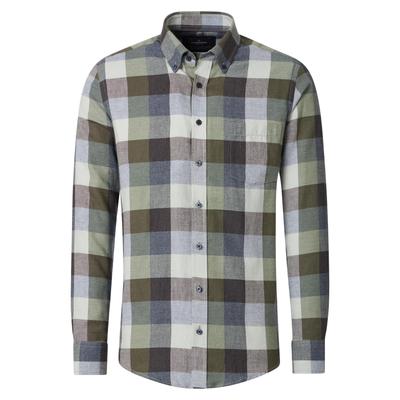 Flanellhemd CASAMODA "CASAMODA Flanellhemd kariert", Herren, Gr. L, Normalgrößen, grün (dunkelgrün), 100% Baumwolle, kariert, comfort fit, Hemden