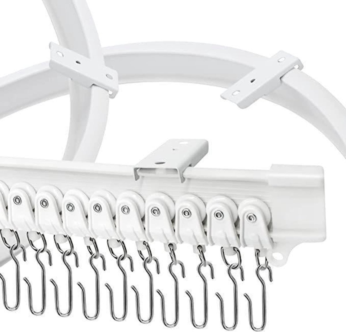 Flexibele U-vormige plafondgordijnrail inclusief montageaccessoires, wit, 5 meter