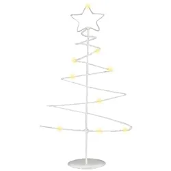 WellHome - Dekorativer weißer Weihnachtsbaum aus Metall mit Stern, 46 LED-Lichtern und Timer, 24 x 10 x 53 cm