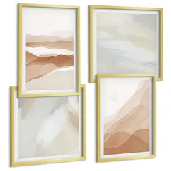 BILDER SET 4er Set - 50x50 cm & 40x60 cm Goldrahmen - Abstrakte braune Landschaften
