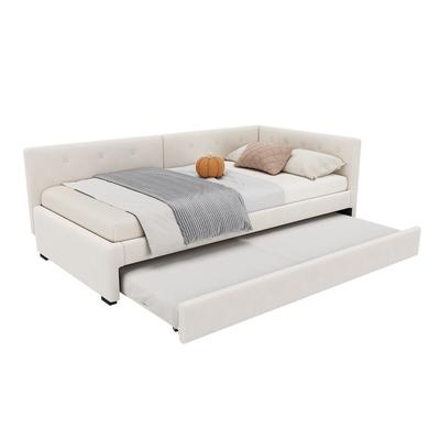 STILVORA Daybett 90x200 Ausziehbett mit Rollbett Schlafsofa Samt MDF komfortabel modern platzsparend multifunktional Beige