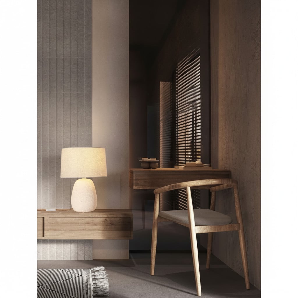 Lyora Schemerlamp Pamo Japandi Scandinavisch Design met Keramische Cilinder en Stoffen Kap