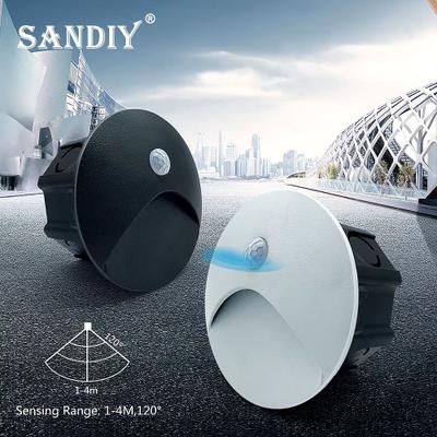 Inspired Finds SANDIY Outdoor Sensor LED Embedded Wall Lamp With 60mm Box Waterproof Footlight For Stairs, Steps, Garden And Exterior sensor White 1w cold Light