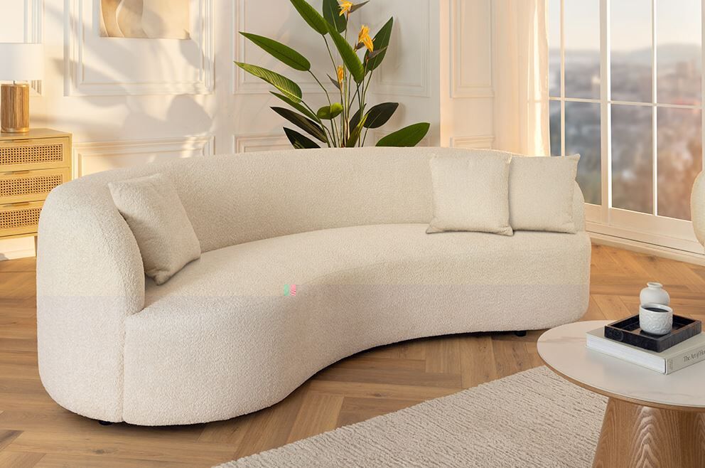 Bankstel bouclé stof beige 230 cm