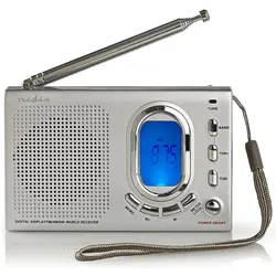Nedis Weltradio Tragbare Ausführung AM / FM / SW Batteriebetrieben / Netzstromversorgung Dig (AM, FM, Radio Frequency (RF)), Radio, Grau