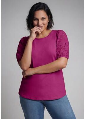Plus Size Women's Eyelet Sleeve Tee by Avenue in Raspberry (Size 14)